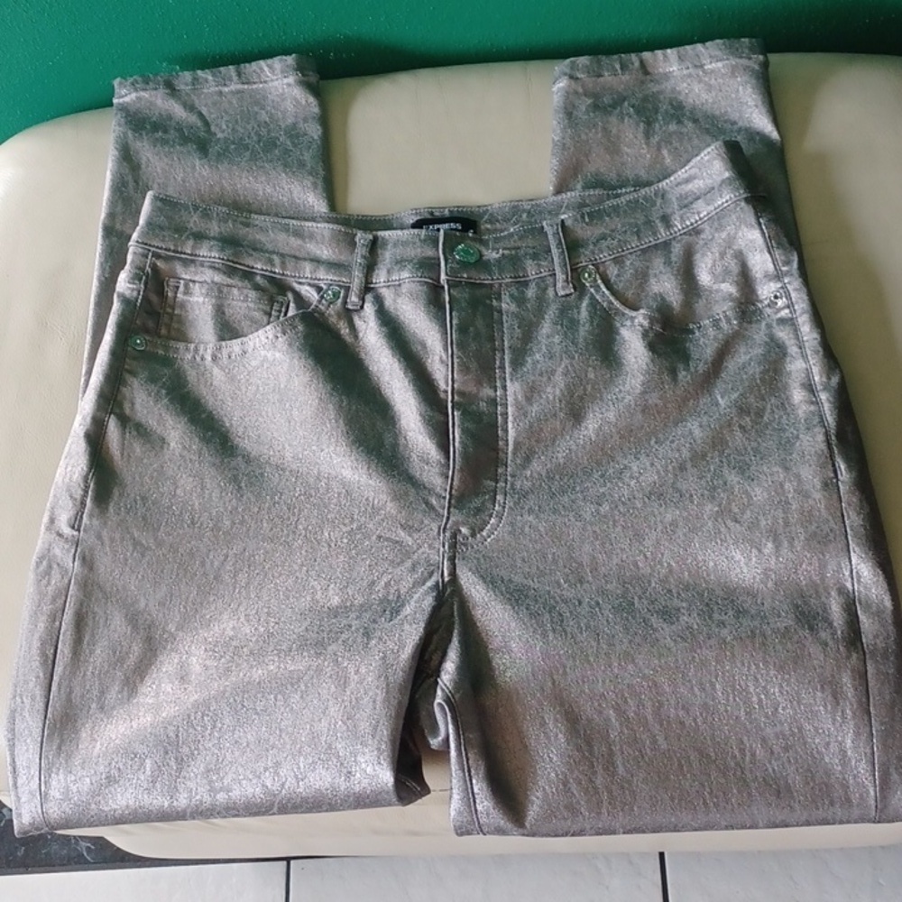 Express High-waisted Skinny Silver Metalic Pants, 10S, 24" Inseam
